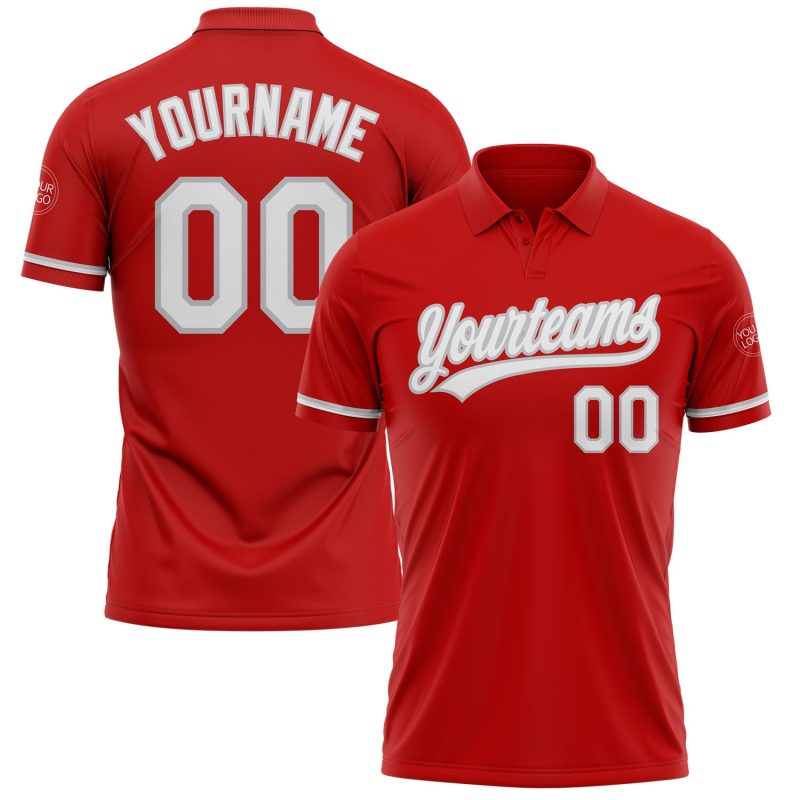 Personalized Red White-Gray Performance Vapor Golf Polo Shirt Team Custom Name and Number