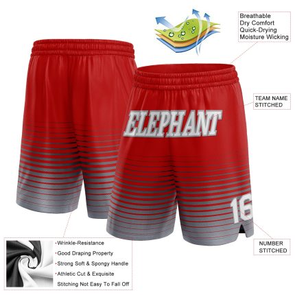 Personalized Red White-Gray Pinstripe Fade Fashion Authentic Basketball Shorts Team Custom Name and Number