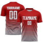 Personalized Red White-Gray Pinstripe Fade Fashion Sublimation Soccer Uniform Jersey Team Custom Name and Number