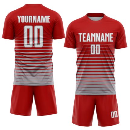 Personalized Red White-Gray Pinstripe Fade Fashion Sublimation Soccer Uniform Jersey Team Custom Name and Number