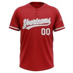 Personalized Red White-Gray Two-Button Unisex Softball Jersey