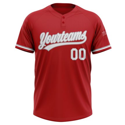 Personalized Red White-Gray Two-Button Unisex Softball Jersey