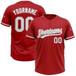 Personalized Red White-Gray Two-Button Unisex Softball Jersey