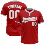 Personalized Red White-Gray Two-Button Unisex Softball Jersey Team Custom Name and Number