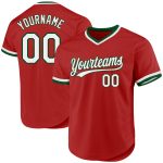Personalized Red White-Green Authentic Throwback Baseball Jersey Team Custom Name and Number