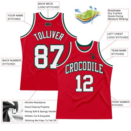 Personalized Red White-Green Authentic Throwback Basketball Jersey Team Custom Name and Number