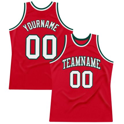 Personalized Red White-Green Authentic Throwback Basketball Jersey Team Custom Name and Number