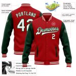 Personalized Red White-Green Bomber Full-Snap Varsity Letterman Two Tone Jacket Team Custom Name and Number