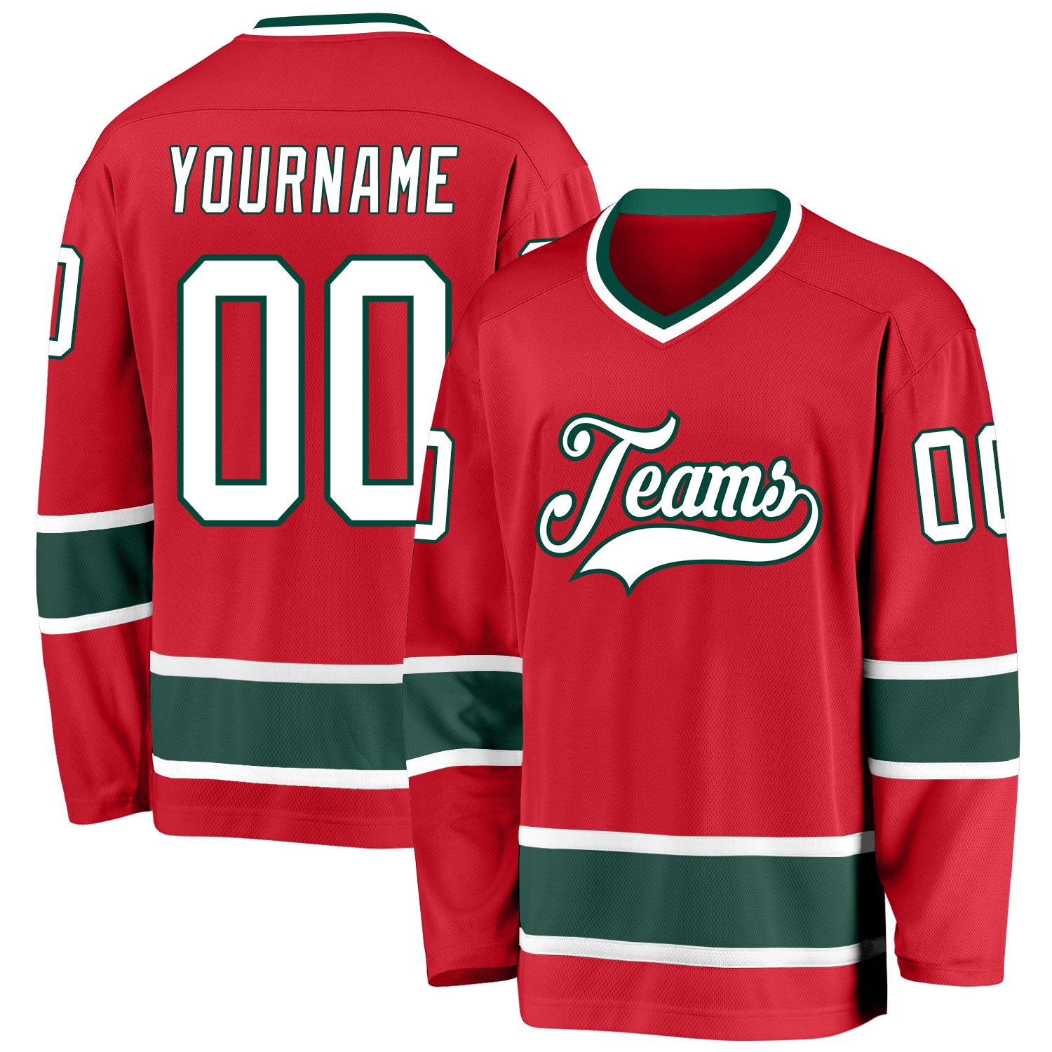 Personalized Red White-Green Hockey Jersey