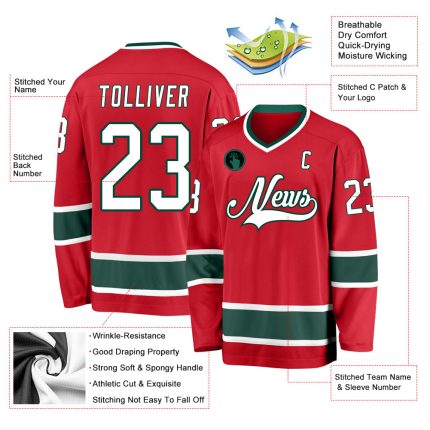 Personalized Red White-Green Hockey Jersey