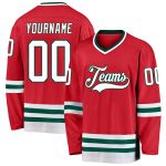 Personalized Red White-Green Hockey Jersey Team Custom Name and Number