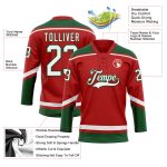 Personalized Red White-Green Hockey Lace Neck Jersey Team Custom Name and Number