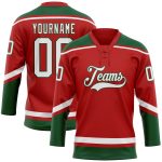 Personalized Red White-Green Hockey Lace Neck Jersey Team Custom Name and Number