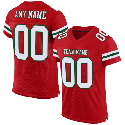 Personalized Red White-Green Mesh Authentic Football Jersey Team Custom Name and Number