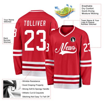 Personalized Red White Hockey Jersey Team Custom Name and Number