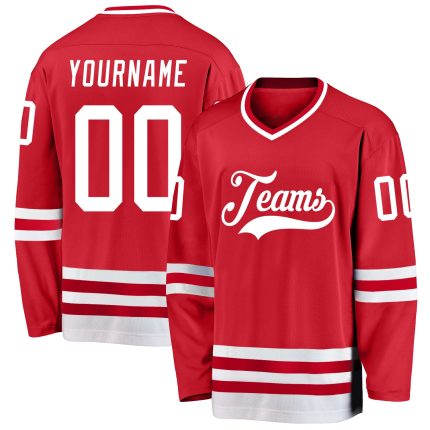 Personalized Red White Hockey Jersey Team Custom Name and Number