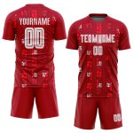 Personalized Red White Home Sublimation Soccer Uniform Jersey Team Custom Name and Number