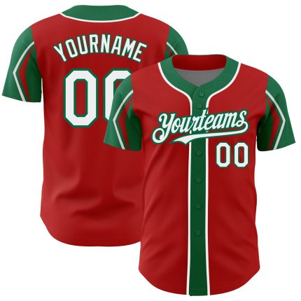 Personalized Red White-Kelly Green 3 Colors Arm Shapes Authentic Baseball Jersey Team Custom Name and Number