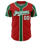 Personalized Red White-Kelly Green 3 Colors Arm Shapes Authentic Baseball Jersey Team Custom Name and Number