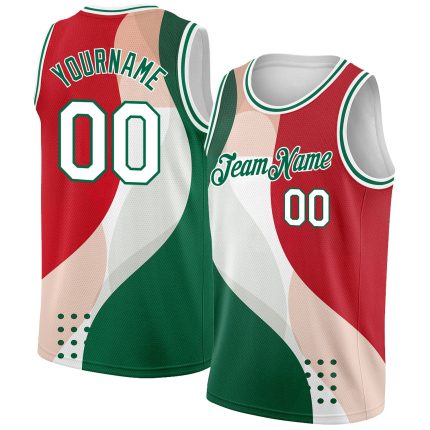 Personalized Red White-Kelly Green 3D Mexico Authentic Basketball Jersey Team Custom Name and Number