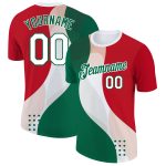 Personalized Red White-Kelly Green 3D Mexico Performance T-Shirt Team Custom Name and Number