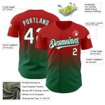 Personalized Red White-Kelly Green 3D Pattern Design Gradient Square Shapes Authentic Baseball Jersey Team Custom Name and Number