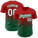 Personalized Red White-Kelly Green 3D Pattern Design Gradient Square Shapes Authentic Baseball Jersey Team Custom Name and Number