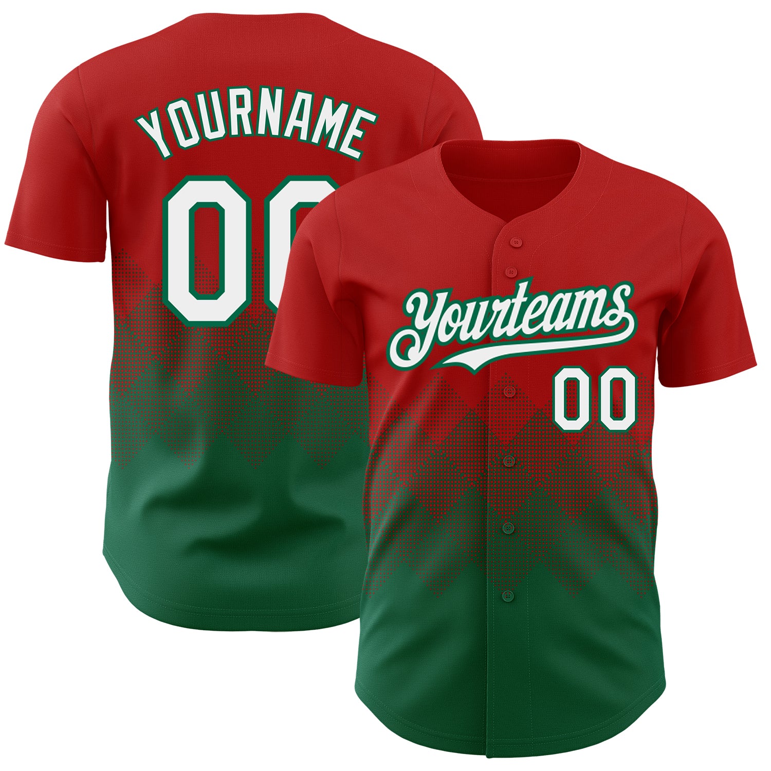 Personalized Red White-Kelly Green 3D Pattern Design Gradient Square Shapes Authentic Baseball Jersey Team Custom Name and Number