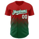 Personalized Red White-Kelly Green 3D Pattern Design Gradient Square Shapes Authentic Baseball Jersey Team Custom Name and Number