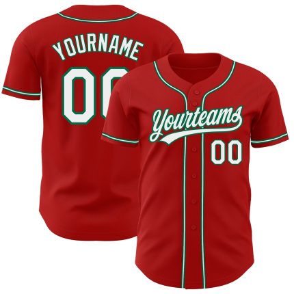 Personalized Red White-Kelly Green Authentic Baseball Jersey
