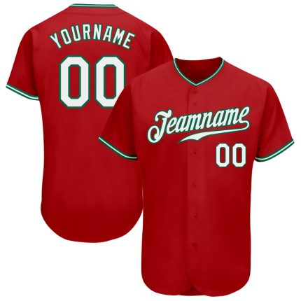 Personalized Red White-Kelly Green Authentic Baseball Jersey Team Custom Name and Number