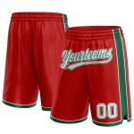Personalized Red White-Kelly Green Authentic Basketball Shorts Team Custom Name and Number
