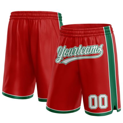 Personalized Red White-Kelly Green Authentic Basketball Shorts Team Custom Name and Number