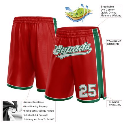 Personalized Red White-Kelly Green Authentic Basketball Shorts Team Custom Name and Number