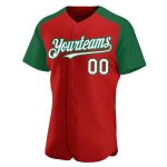 Personalized Red White-Kelly Green Authentic Raglan Sleeves Baseball Jersey Team Custom Name and Number