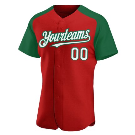 Personalized Red White-Kelly Green Authentic Raglan Sleeves Baseball Jersey Team Custom Name and Number