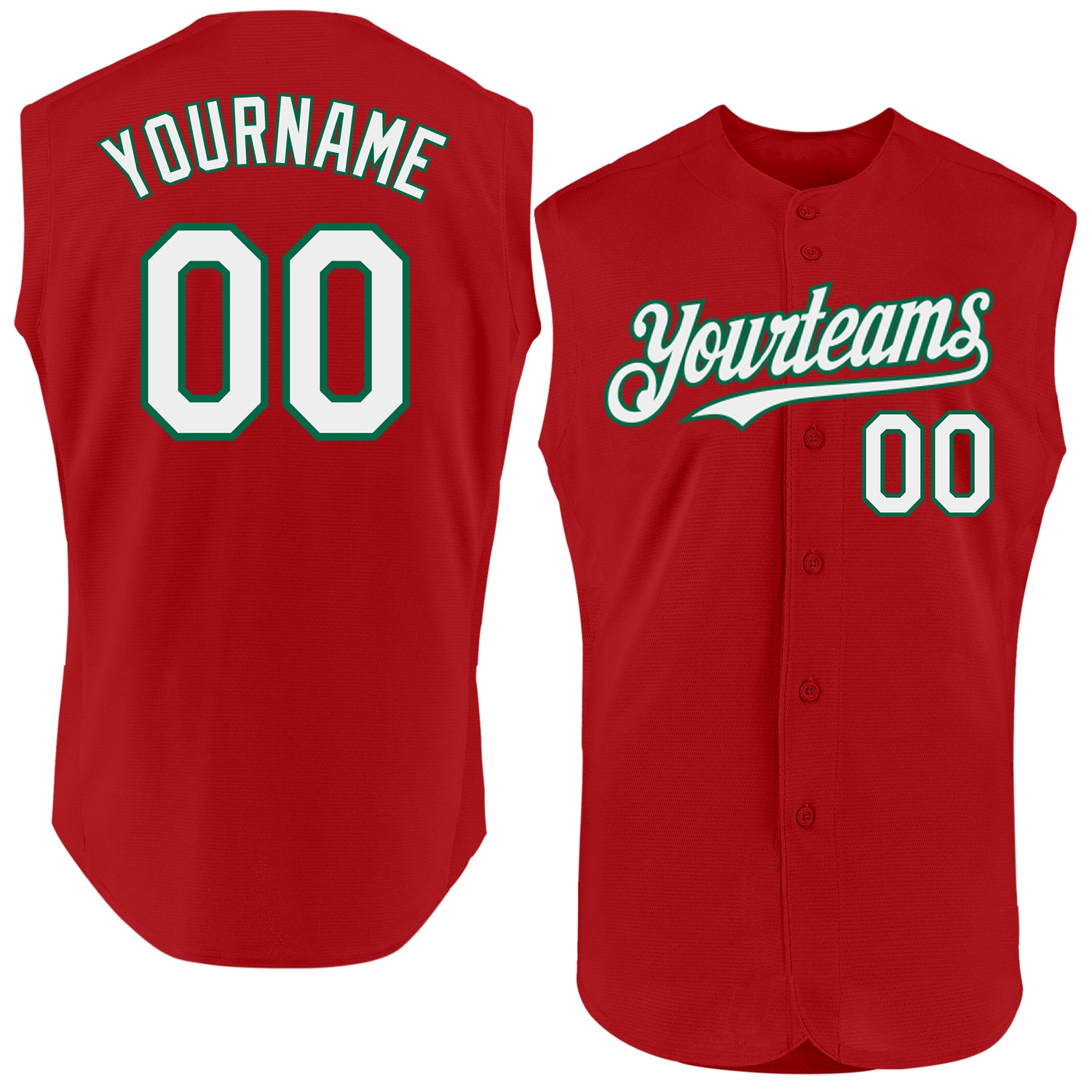 Personalized Red White-Kelly Green Authentic Sleeveless Baseball Jersey Team Custom Name and Number