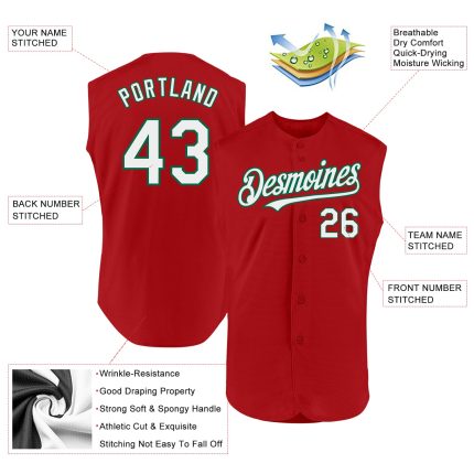 Personalized Red White-Kelly Green Authentic Sleeveless Baseball Jersey Team Custom Name and Number