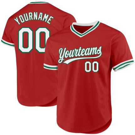 Personalized Red White-Kelly Green Authentic Throwback Baseball Jersey Team Custom Name and Number