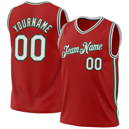 Personalized Red White-Kelly Green Authentic Throwback Basketball Jersey