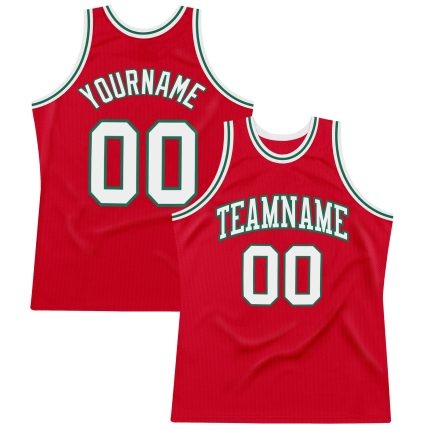 Personalized Red White-Kelly Green Authentic Throwback Basketball Jersey Team Custom Name and Number