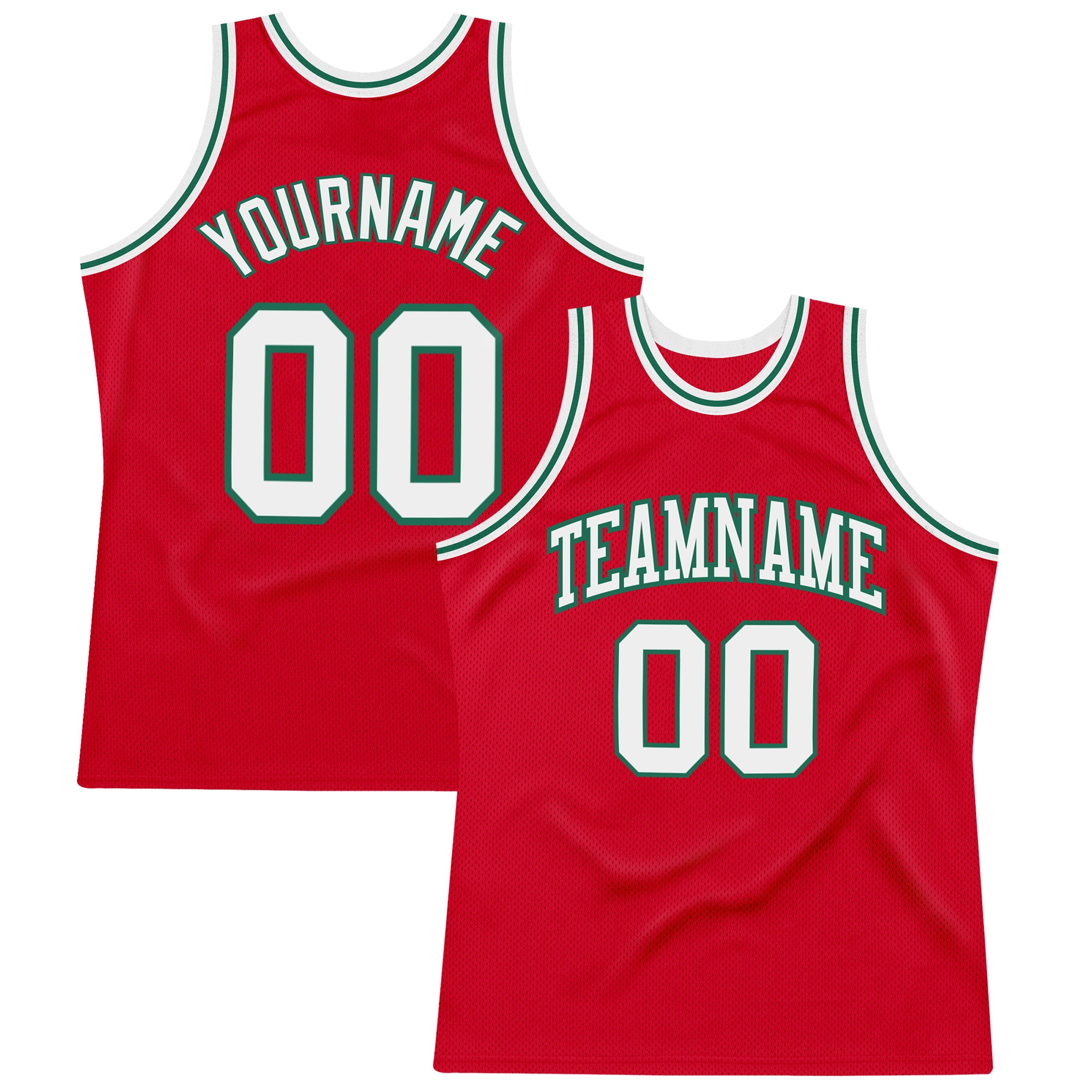 Personalized Red White-Kelly Green Authentic Throwback Basketball Jersey Team Custom Name and Number