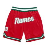 Personalized Red White-Kelly Green Authentic Throwback Basketball Shorts Team Custom Name and Number
