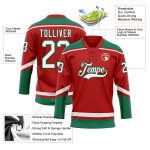 Personalized Red White-Kelly Green Hockey Lace Neck Jersey Team Custom Name and Number