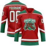 Personalized Red White-Kelly Green Hockey Lace Neck Jersey Team Custom Name and Number