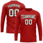 Personalized Red White-Kelly Green Long Sleeve Performance T-Shirt Team Custom Name and Number