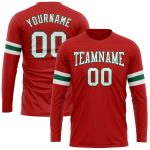 Personalized Red White-Kelly Green Long Sleeve Performance T-Shirt Team Custom Name and Number