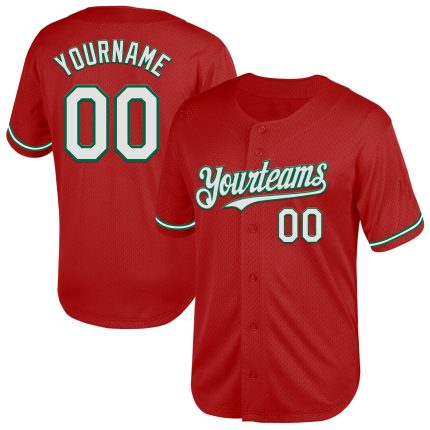 Personalized Red White-Kelly Green Mesh Authentic Throwback Baseball Jersey Team Custom Name and Number