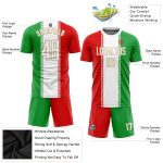Personalized Red White Kelly Green-Old Gold Sublimation Iranian Flag Soccer Uniform Jersey Team Custom Name and Number