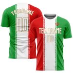 Personalized Red White Kelly Green-Old Gold Sublimation Iranian Flag Soccer Uniform Jersey Team Custom Name and Number